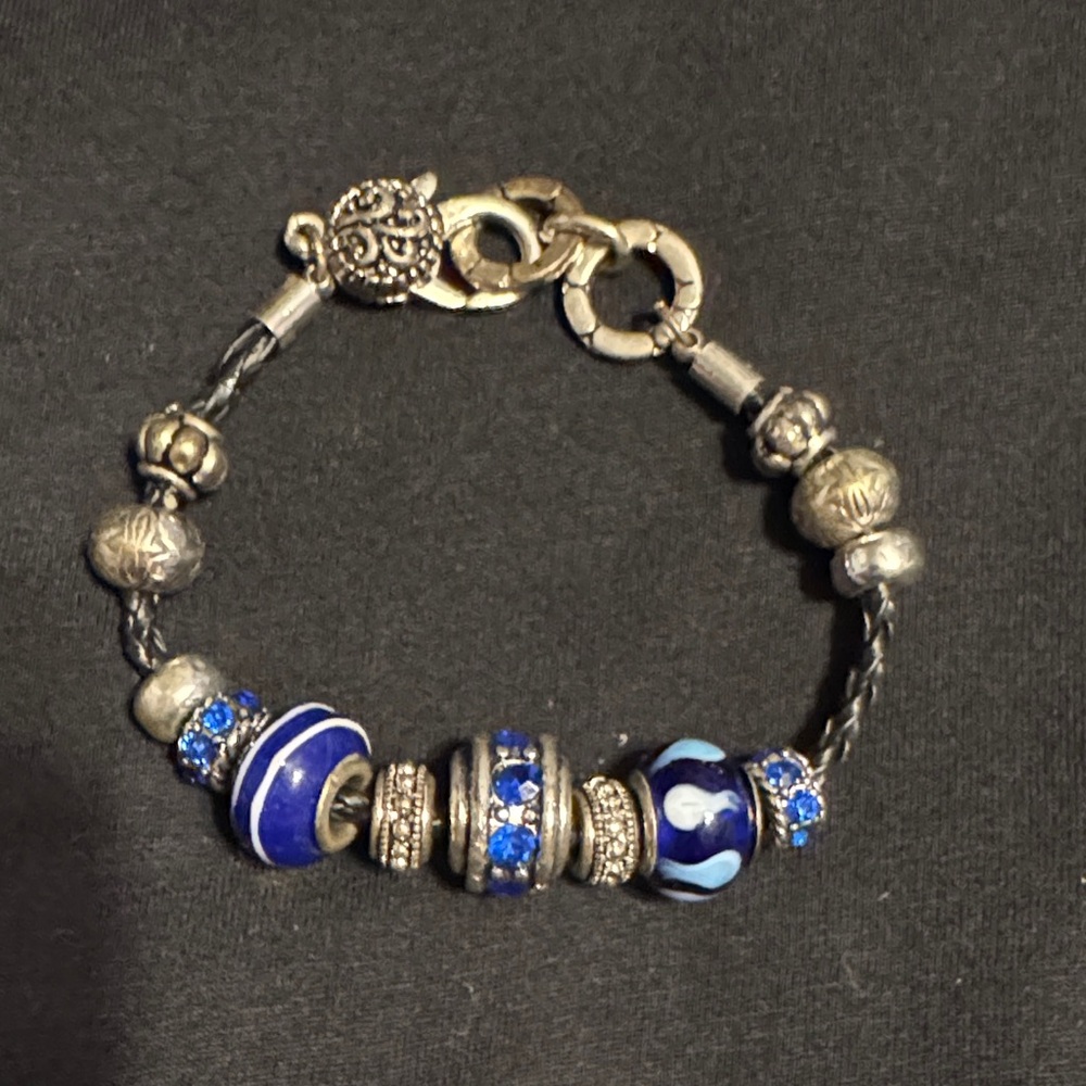 Elegant Blue and Silver Charm Bracelet